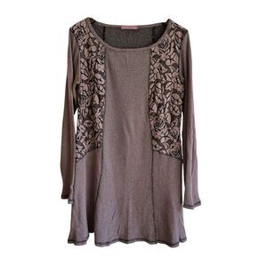 Cut Loose Womens Waffle Knit Tunic Dress Top Size M Boho Lagenlook Lace Panels